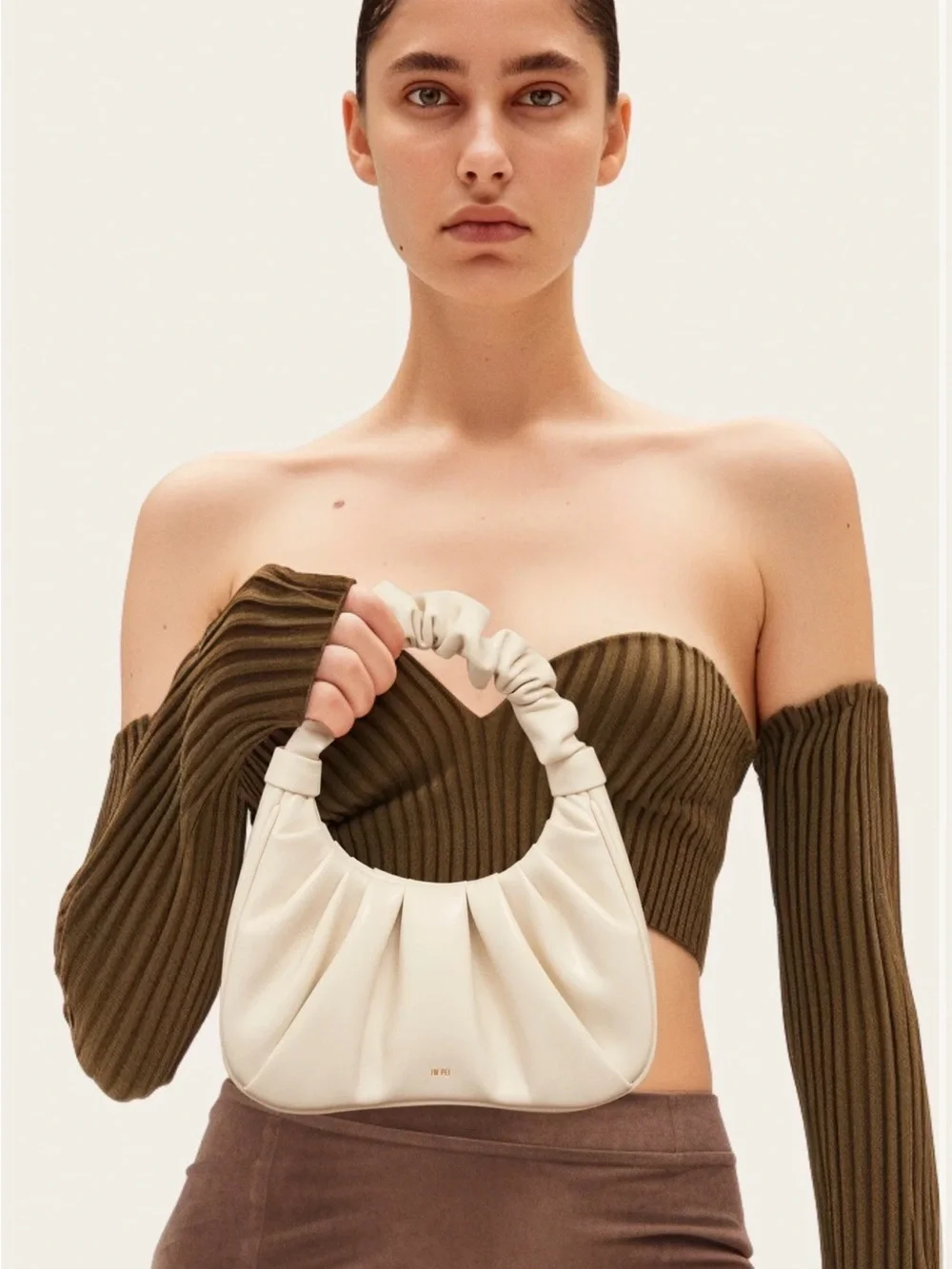 JW PEI Gabbi Ruched Hobo Shoulder Bag in Cream